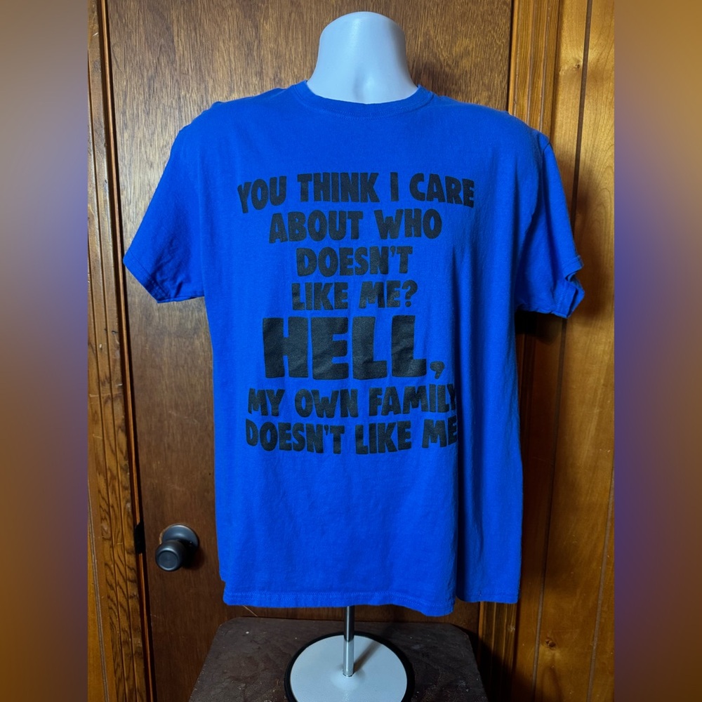 Gildan Bold Blue Statement Tee - Size L, you think I care...